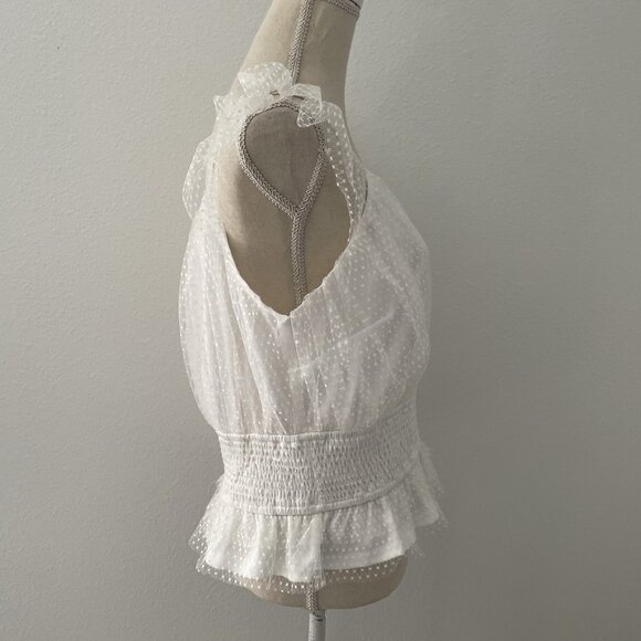 Francescas Mi Ami Top Shirt Womens White Ditsy V Neck Smocked Blouse Size XL NWT - Picture 4 of 8